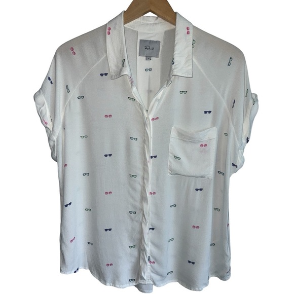 RAILS Whitney Shirt in Chase Sunglasses Print Short Sleeve Button Down Top Large - Picture 3 of 6